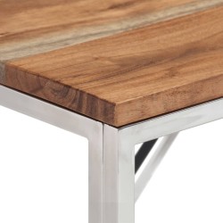 Table console argenté acier inoxydable et bois massif d'acacia 
