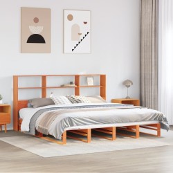 Lit bibliothèque sans matelas cire marron 200x200cm bois massif 