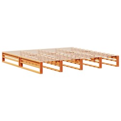 Lit bibliothèque sans matelas cire marron 200x200cm bois massif 