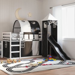 Lit superposé sans matelas avec toboggan blanc noir 80x200 cm 