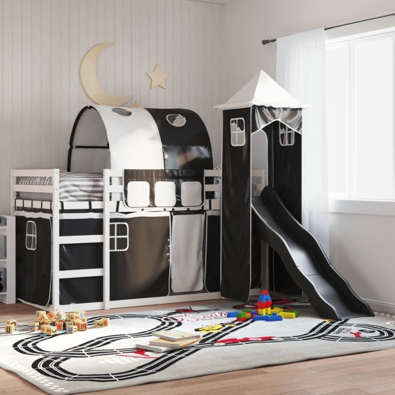 Lit superposé sans matelas avec toboggan blanc noir 80x200 cm 