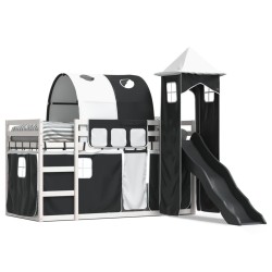 Lit superposé sans matelas avec toboggan blanc noir 80x200 cm 