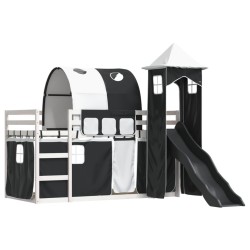 Lit superposé sans matelas avec toboggan blanc noir 80x200 cm 