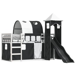 Lit superposé sans matelas avec toboggan blanc noir 80x200 cm 