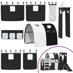 Lit superposé sans matelas avec toboggan blanc noir 80x200 cm 