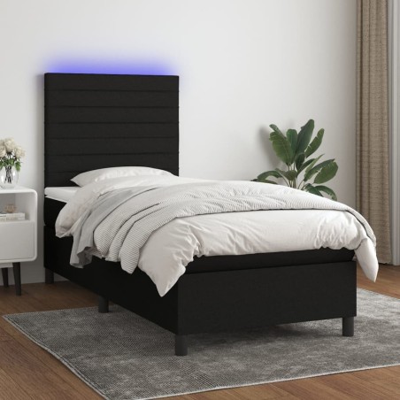 Sommier à lattes de lit avec matelas et LED Noir 80x200cm Tissu 