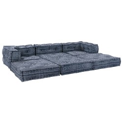 Canapé pouf modulable 3 places convertible en tissu indigo 