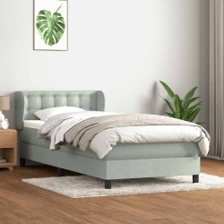 Sommier à lattes de lit et matelas gris clair 80x210 cm velours 