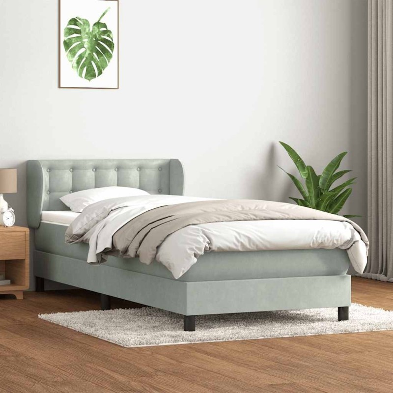 Sommier à lattes de lit et matelas gris clair 80x210 cm velours 