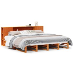 Lit bibliothèque sans matelas cire marron 200x200cm bois massif 