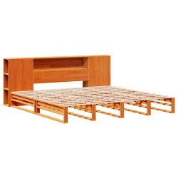 Lit bibliothèque sans matelas cire marron 200x200cm bois massif 