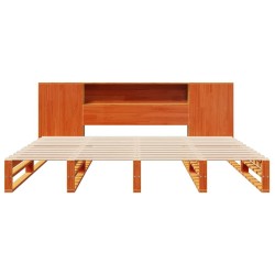 Lit bibliothèque sans matelas cire marron 200x200cm bois massif 