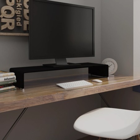 Meuble TV/support pour moniteur 90x30x13 cm verre noir 