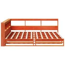 Lit bibliothèque sans matelas cire marron 160x200 cm pin massif 