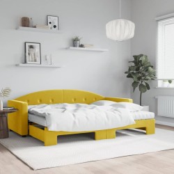 Lit de jour avec lit gigogne et matelas jaune 80x200 cm velours 