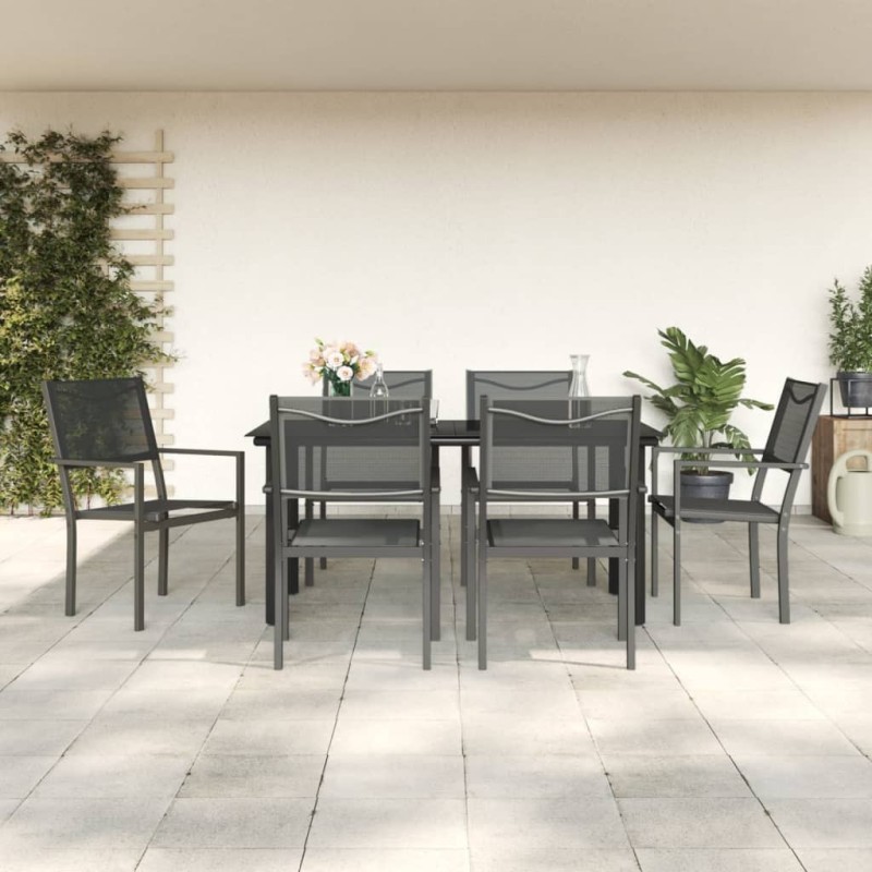 Ensemble à manger de jardin 7 pcs noir textilène et acier 