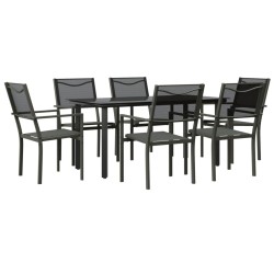 Ensemble à manger de jardin 7 pcs noir textilène et acier 