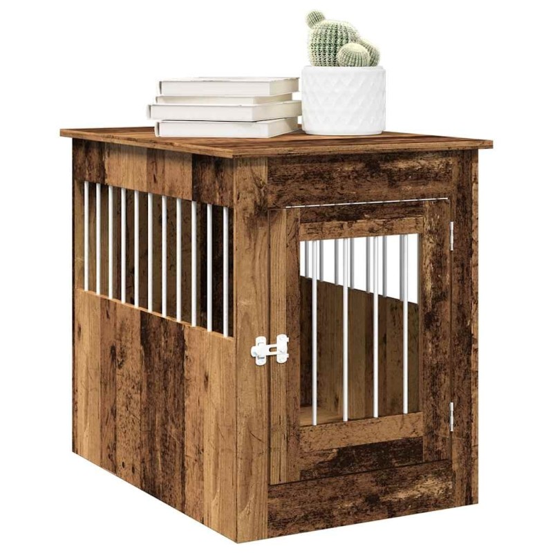 Meuble de cage chiens vieux bois 55x80x68 cm bois d'ingénierie 