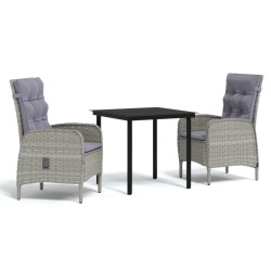 Ensemble à manger de jardin et coussins 3 pcs Gris et noir 