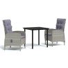 Ensemble à manger de jardin et coussins 3 pcs Gris et noir 