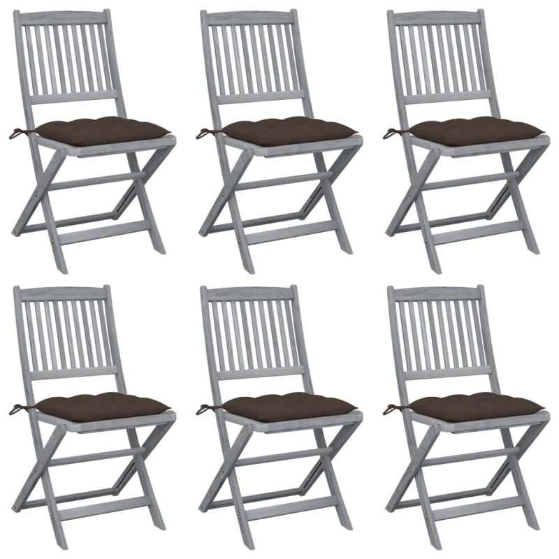 Chaises pliables d'extérieur lot de 6 et coussins Bois d'acacia 