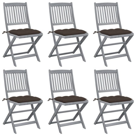 Chaises pliables d'extérieur lot de 6 et coussins Bois d'acacia 