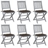 Chaises pliables d'extérieur lot de 6 et coussins Bois d'acacia 