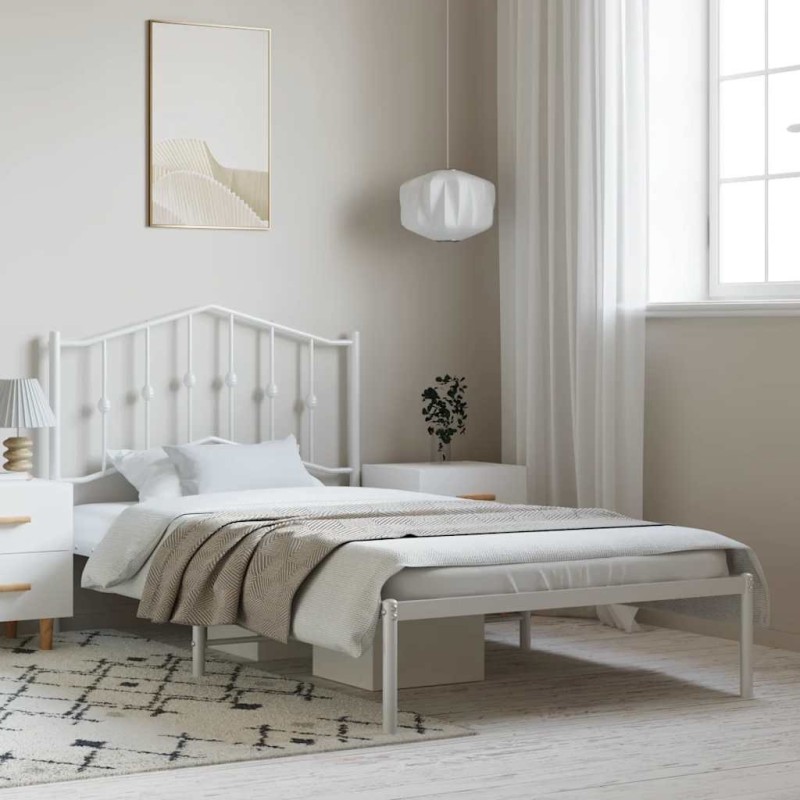 Cadre de lit métal sans matelas avec tête de lit noir 135x190cm 