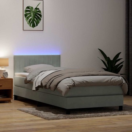 Sommier à lattes de lit et matelas gris clair 80x210 cm velours 
