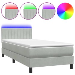 Sommier à lattes de lit et matelas gris clair 80x210 cm velours 