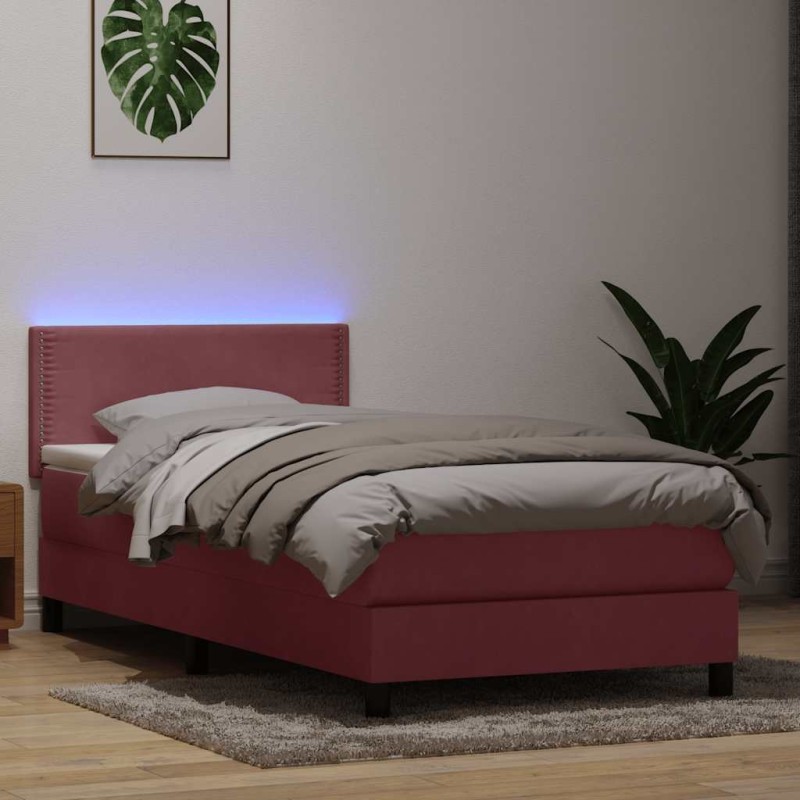 Sommier à lattes de lit avec matelas rose 90x210 cm velours 