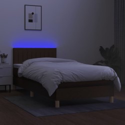 Sommier à lattes de lit et matelas et LED Marron foncé 90x190cm 