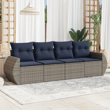 Salon de jardin 4 pcs avec coussins gris résine tressée 