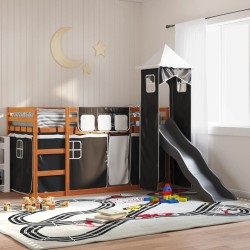 Lit superposé sans matelas avec toboggan blanc noir 90x190 cm 