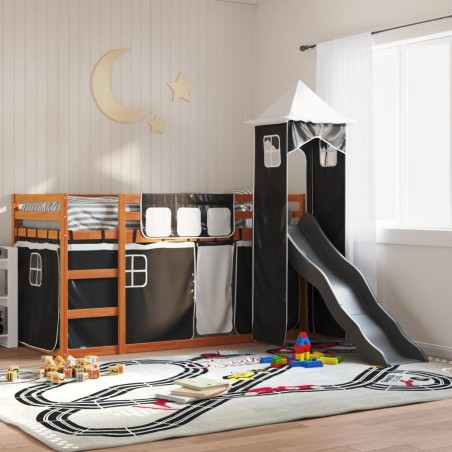 Lit superposé sans matelas avec toboggan blanc noir 90x190 cm 
