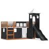 Lit superposé sans matelas avec toboggan blanc noir 90x190 cm 