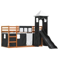 Lit superposé sans matelas avec toboggan blanc noir 90x190 cm 