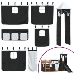 Lit superposé sans matelas avec toboggan blanc noir 90x190 cm 