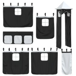 Lit superposé sans matelas avec toboggan blanc noir 90x190 cm 