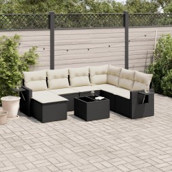Salon de jardin 8 pcs avec coussins noir résine tressée 