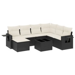 Salon de jardin 8 pcs avec coussins noir résine tressée 