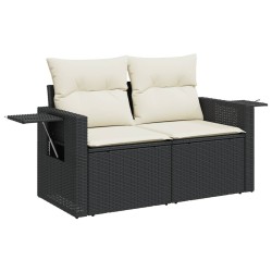 Salon de jardin 8 pcs avec coussins noir résine tressée 