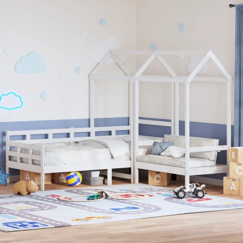 Ensemble de lit de jour et de banc avec toit sans matelas blanc 