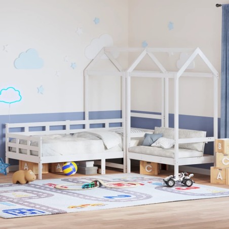 Ensemble de lit de jour et de banc avec toit sans matelas blanc 