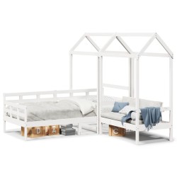 Ensemble de lit de jour et de banc avec toit sans matelas blanc 