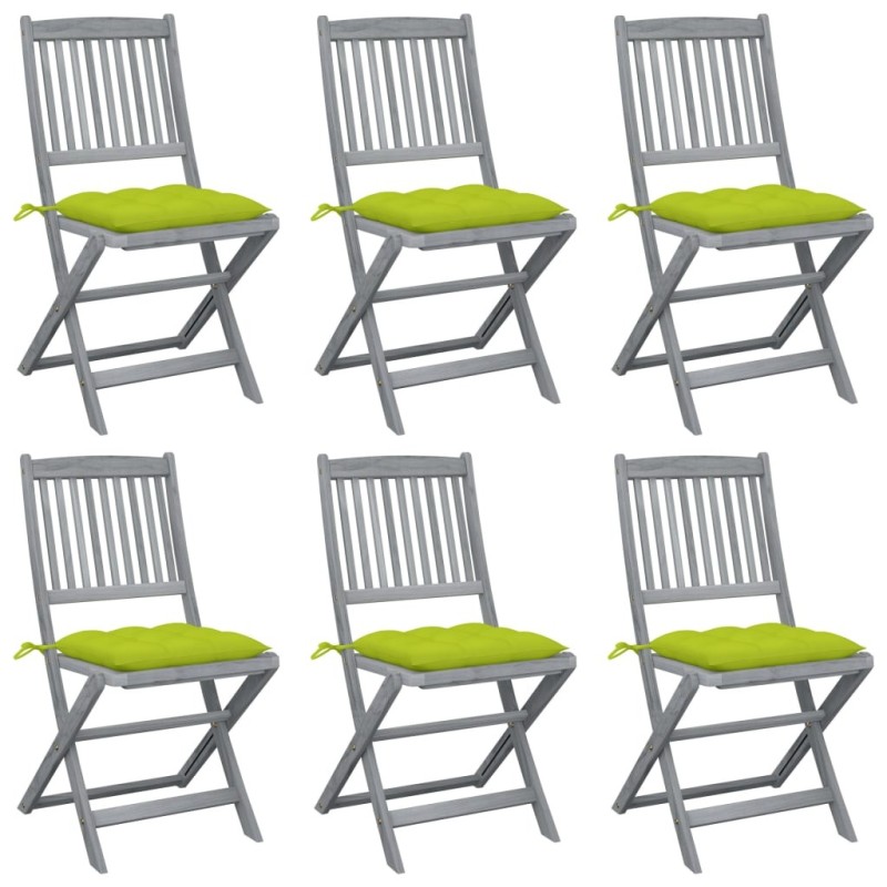 Chaises pliables d'extérieur lot de 6 et coussins Bois d'acacia 