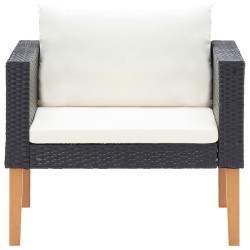 Salon de jardin 4 pcs avec coussins Résine tressée Noir 