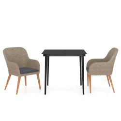 Ensemble à manger de jardin avec coussins 3 pcs marron 