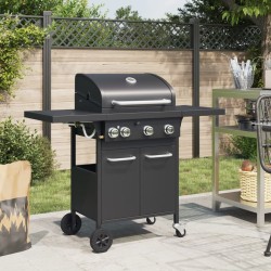 Barbecue gril à gaz avec 4 brûleurs noir acier enduit de poudre 