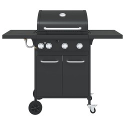 Barbecue gril à gaz avec 4 brûleurs noir acier enduit de poudre 